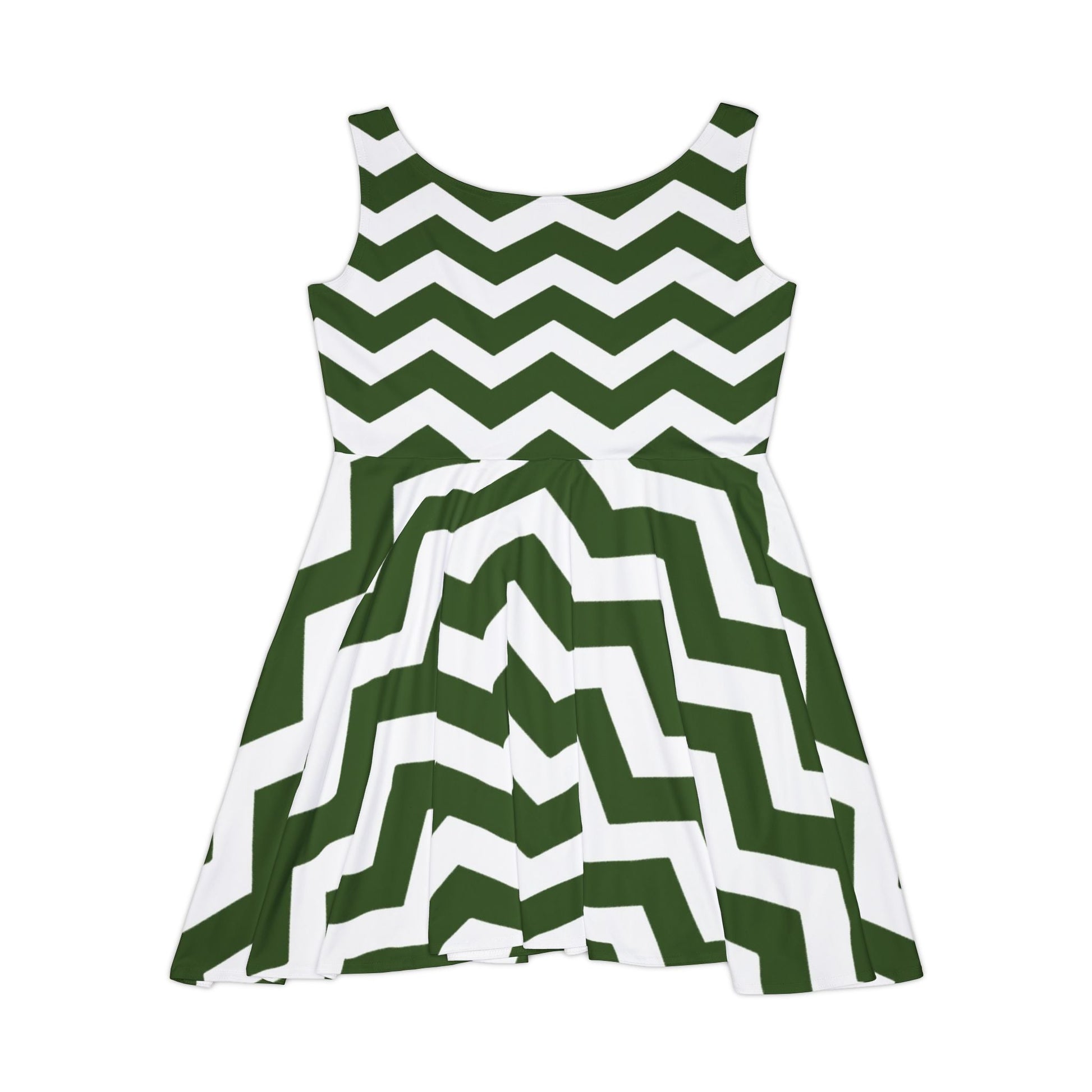 Green and White Chevron Skater Dress, Artsulli - Art is Long, Life is Short, All Over Prints, , , , , , , 
