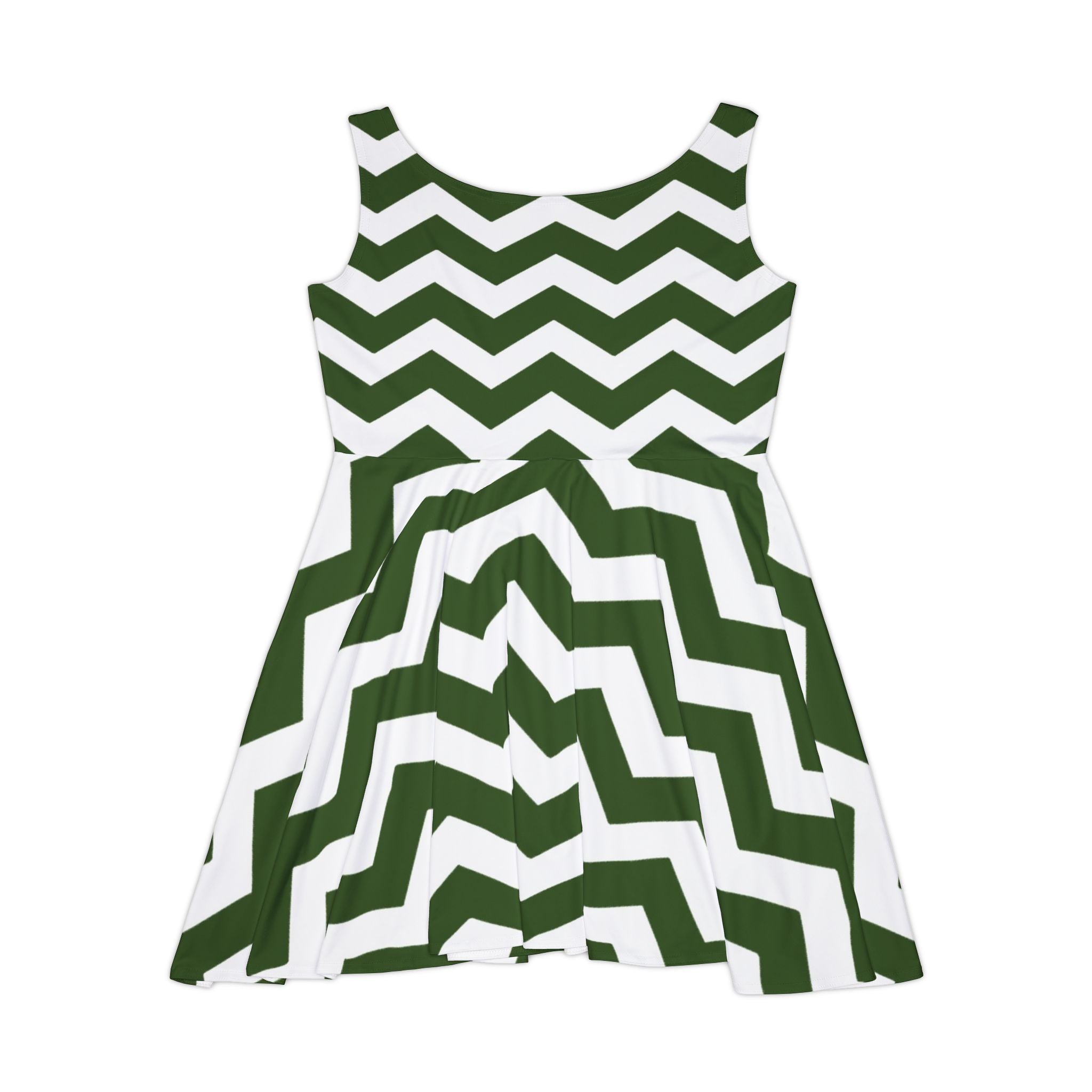 Green and White Chevron Skater Dress, Artsulli - Art is Long, Life is Short, All Over Prints, , , , , , , 