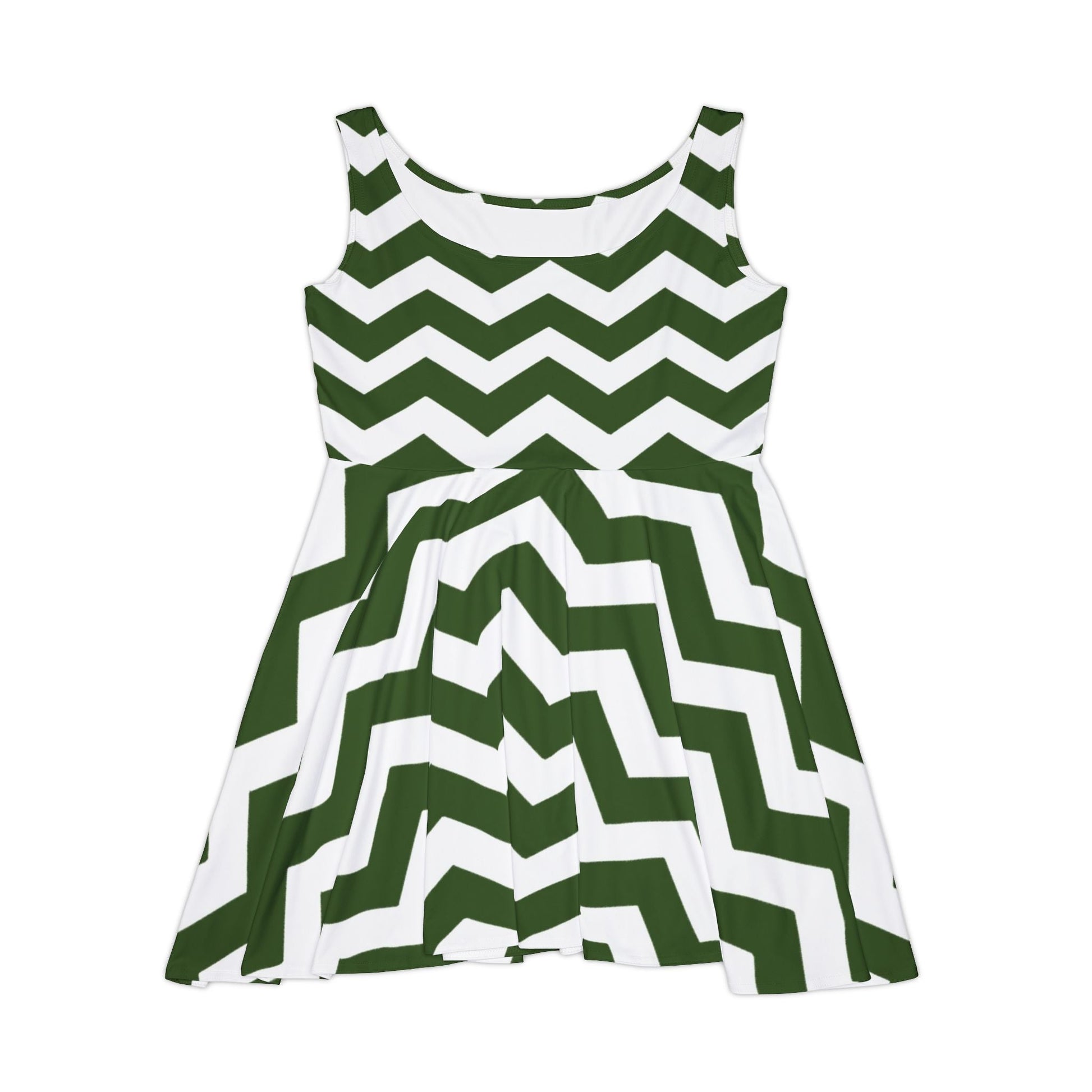 Green and White Chevron Skater Dress, Artsulli - Art is Long, Life is Short, All Over Prints, Size, XS, , , , , 84360523416221667429