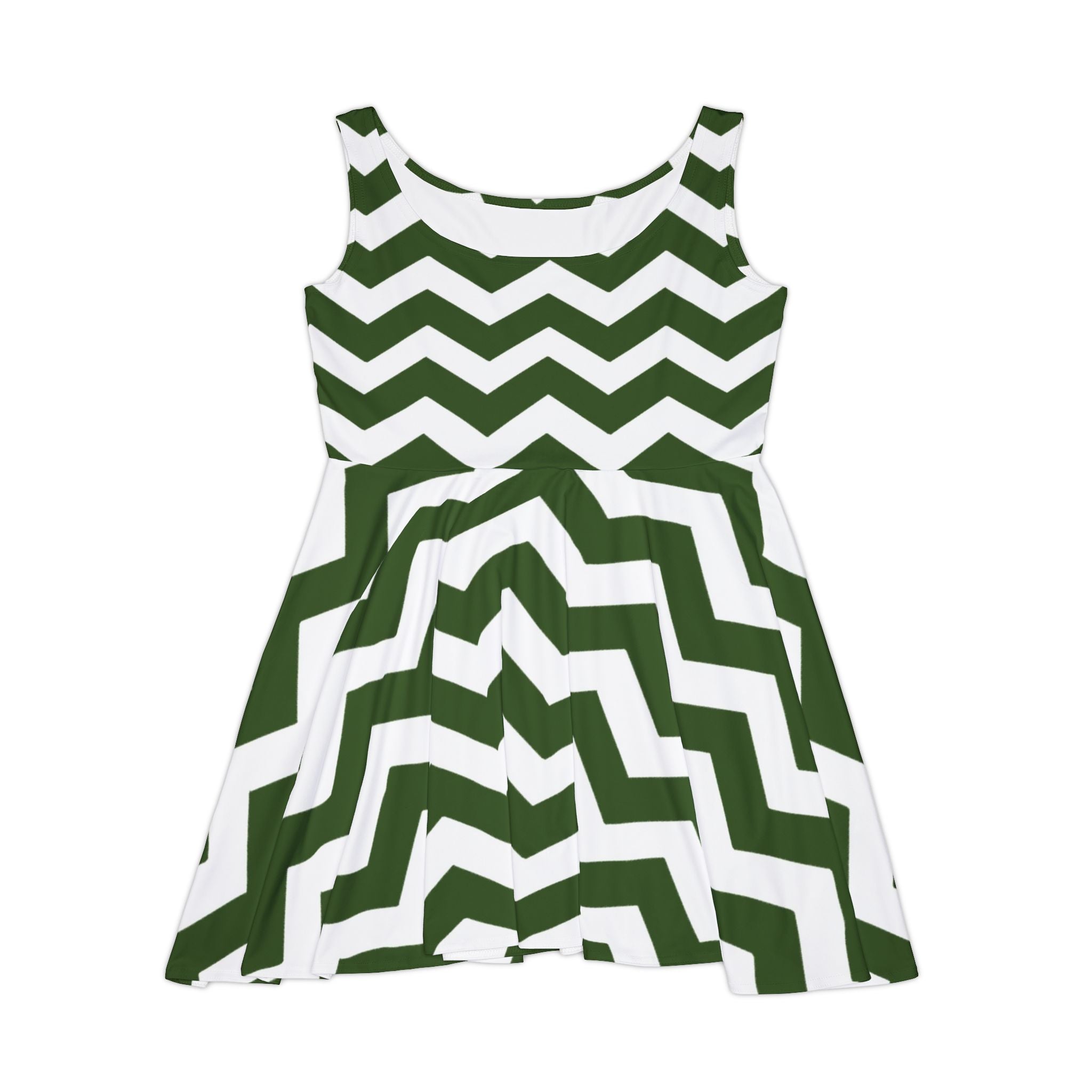 Green and White Chevron Skater Dress, Artsulli - Art is Long, Life is Short, All Over Prints, Size, XS, , , , , 84360523416221667429