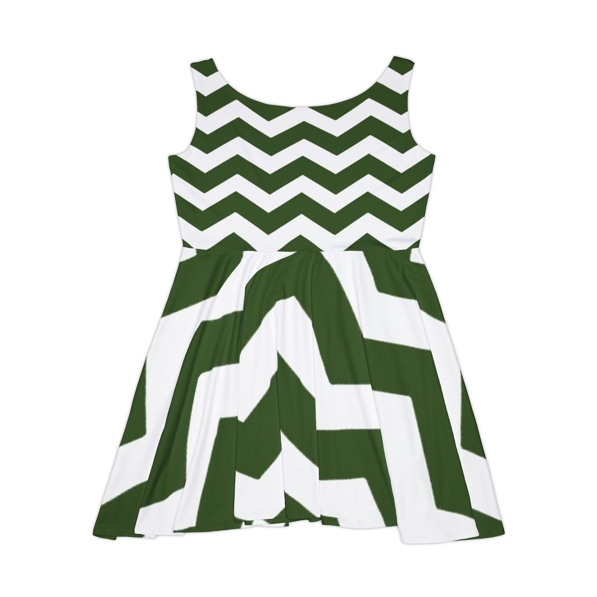 Green and White Chevron Skater Dress, Artsulli - Art is Long, Life is Short, All Over Prints, , , , , , , 
