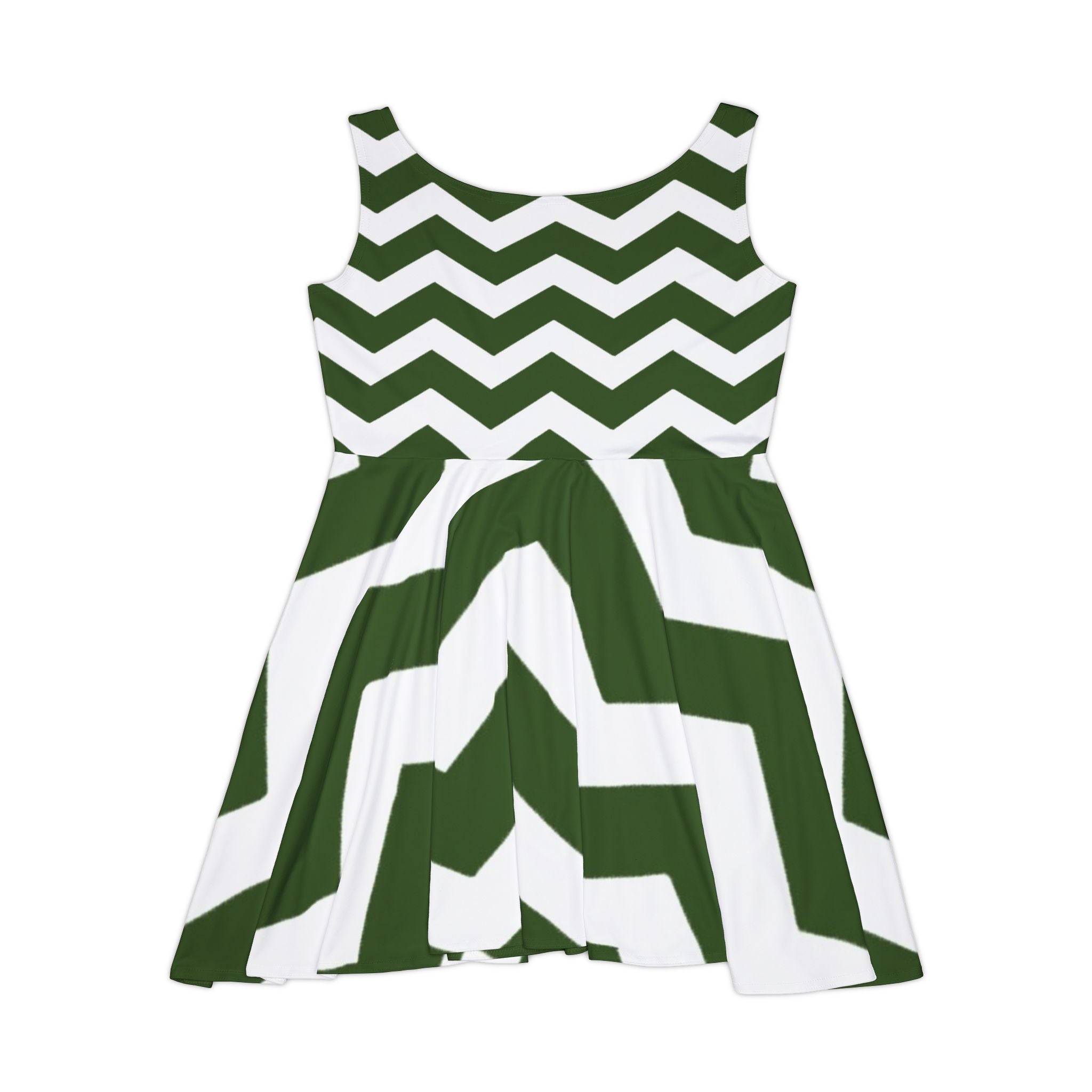 Green and White Chevron Skater Dress, Artsulli - Art is Long, Life is Short, All Over Prints, , , , , , , 