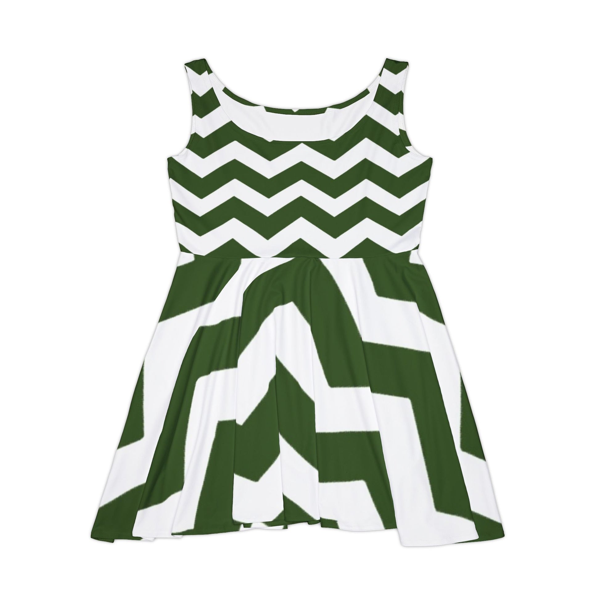 Green and White Chevron Skater Dress, Artsulli - Art is Long, Life is Short, All Over Prints, Size, XS, , , , , 13429343110438774473
