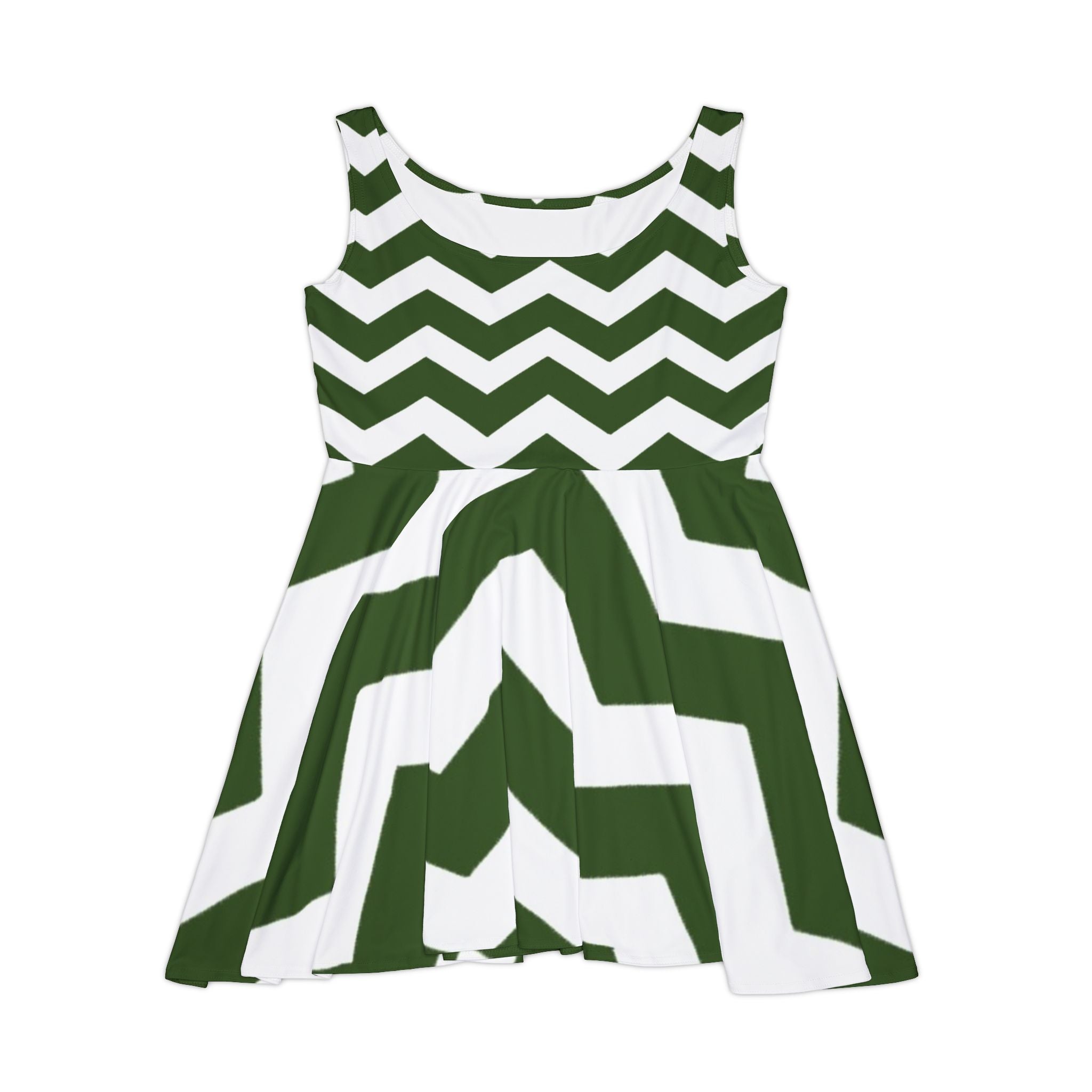 Printify Green and White Chevron Skater Dress 2025
