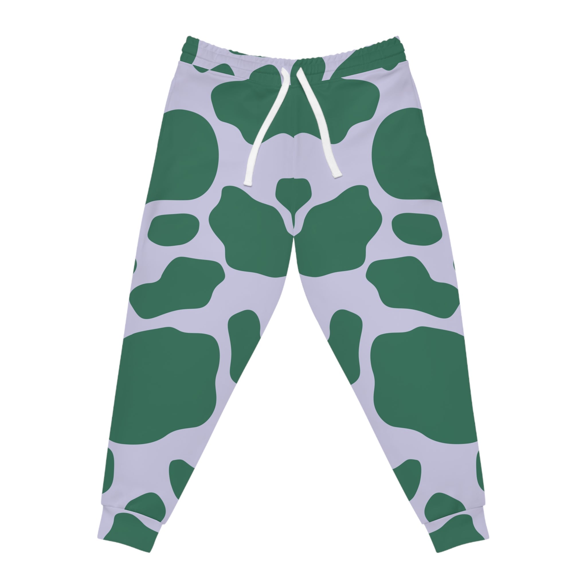 Green and White Cow Print Joggers, Artsulli - Art is Long, Life is Short, All Over Prints, Size, S, Color, Seam thread color automatically matched to design, , , 23877326904156456295