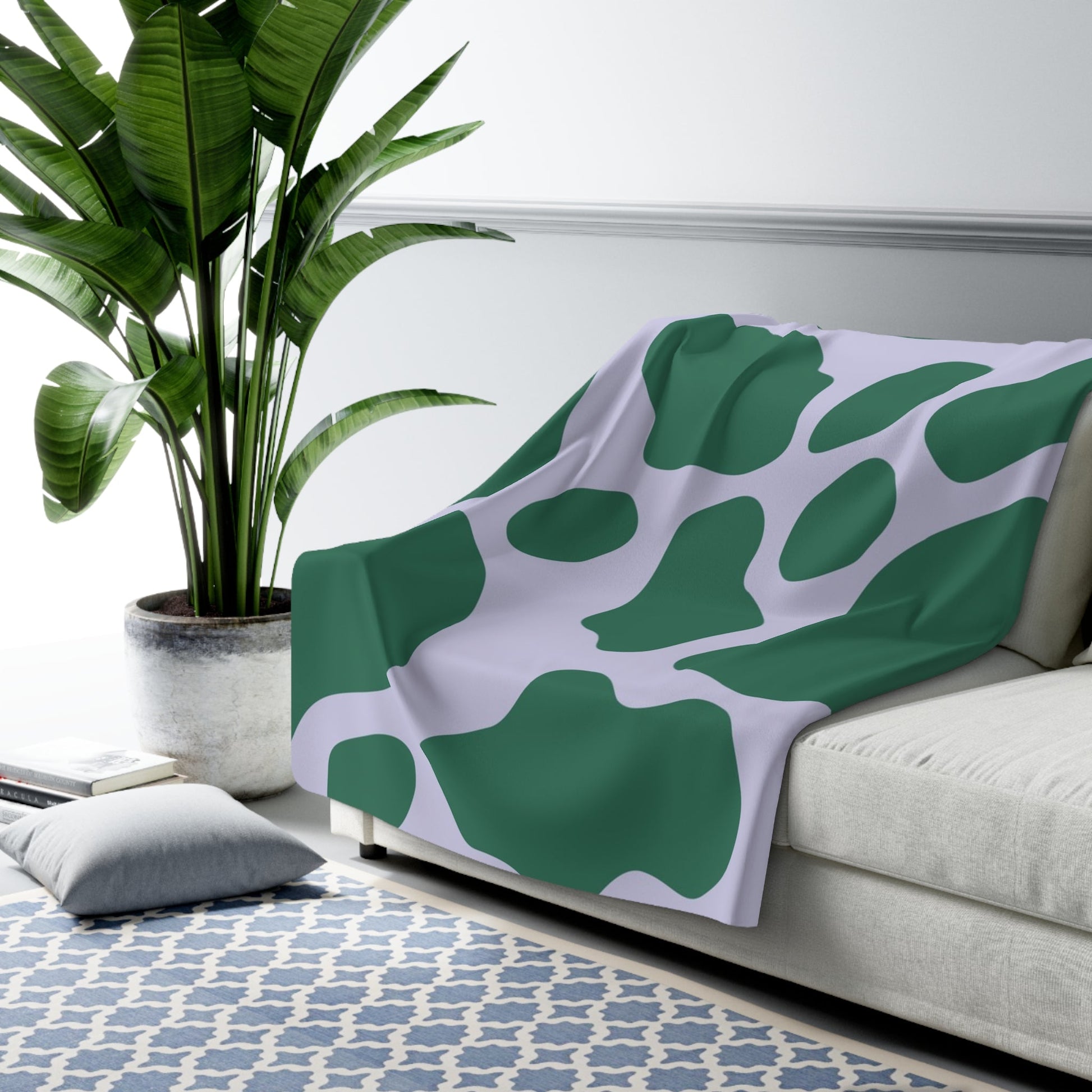 Green and White Cow Print Sherpa Fleece Blanket, Artsulli - Art is Long, Life is Short, Home Decor, , , , , , , 