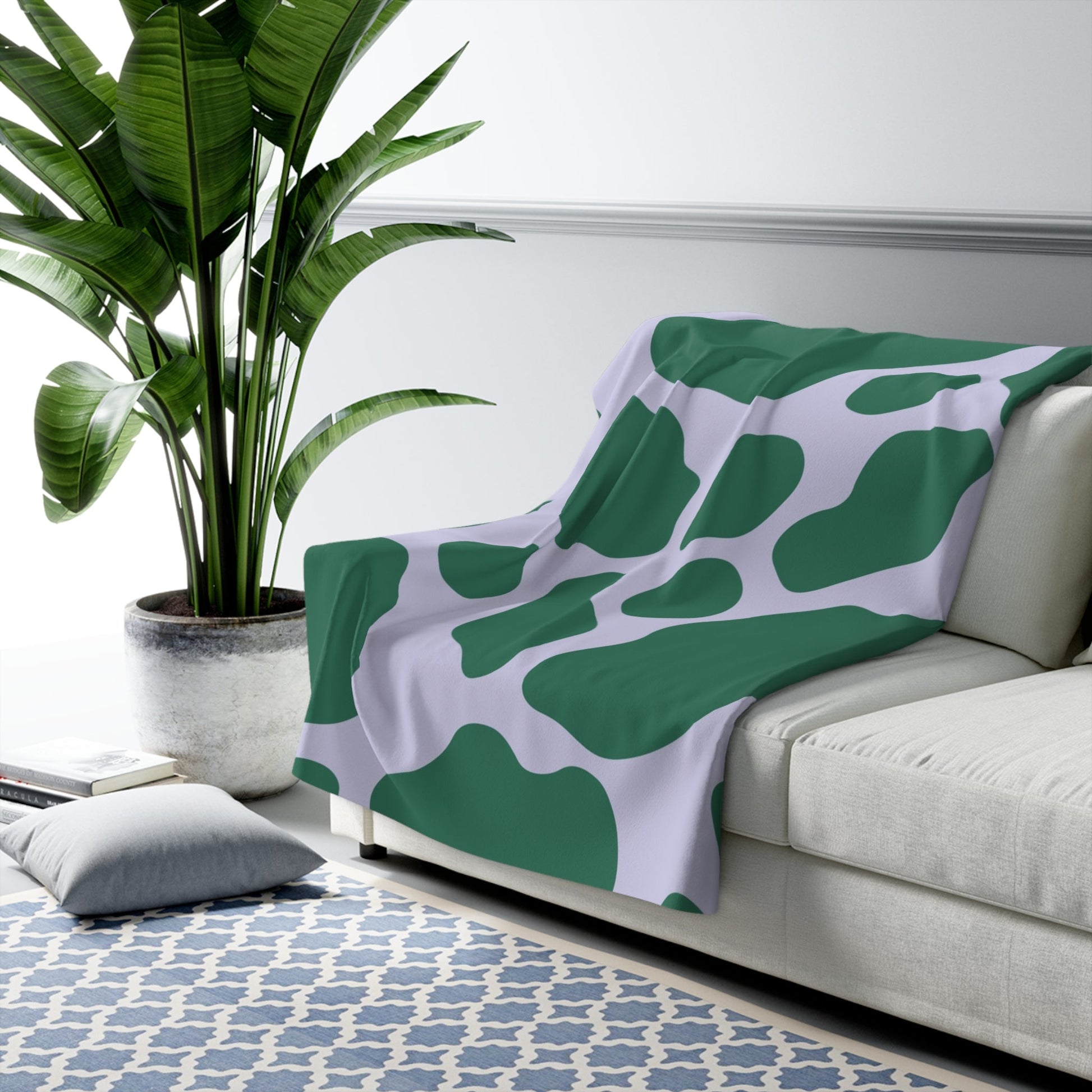 Green and White Cow Print Sherpa Fleece Blanket, Artsulli - Art is Long, Life is Short, Home Decor, , , , , , , 