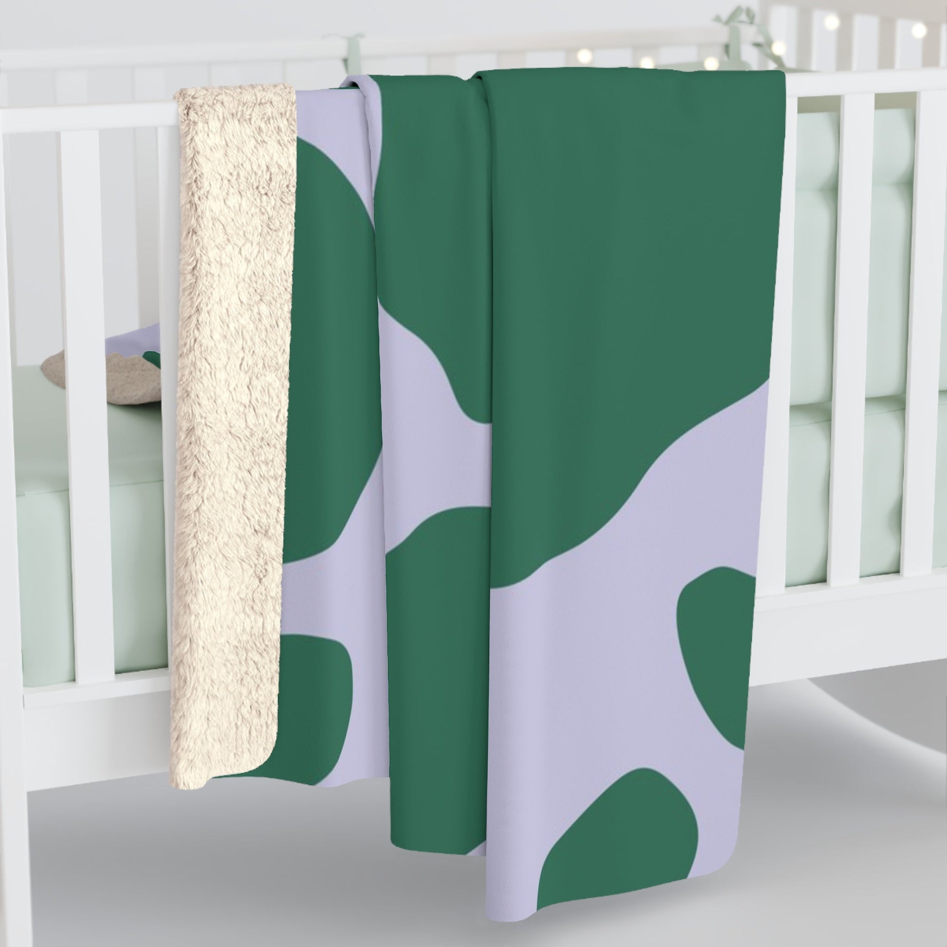 Green and White Cow Print Sherpa Fleece Blanket, Artsulli - Art is Long, Life is Short, Home Decor, , , , , , , 