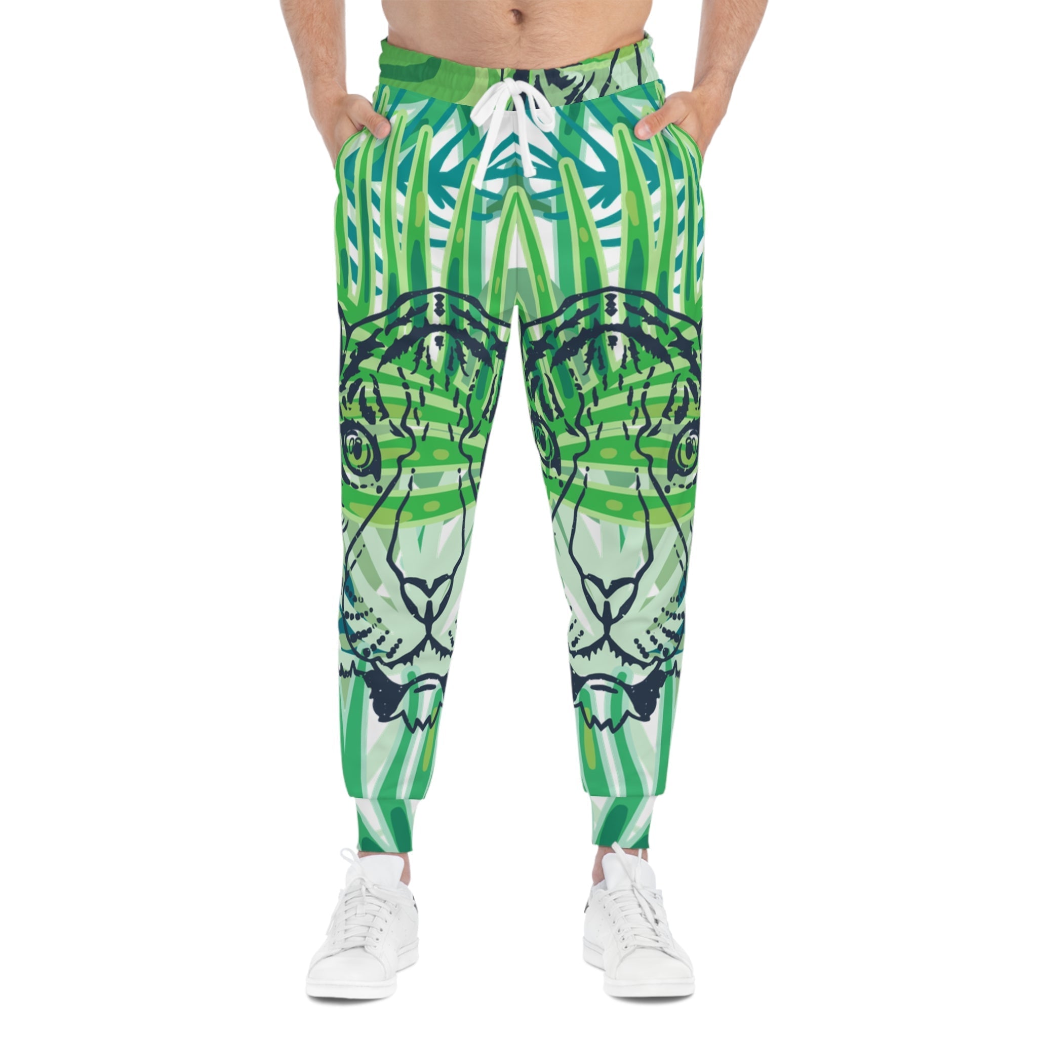 Printify Green and White Mirrored Tiger Joggers 2025