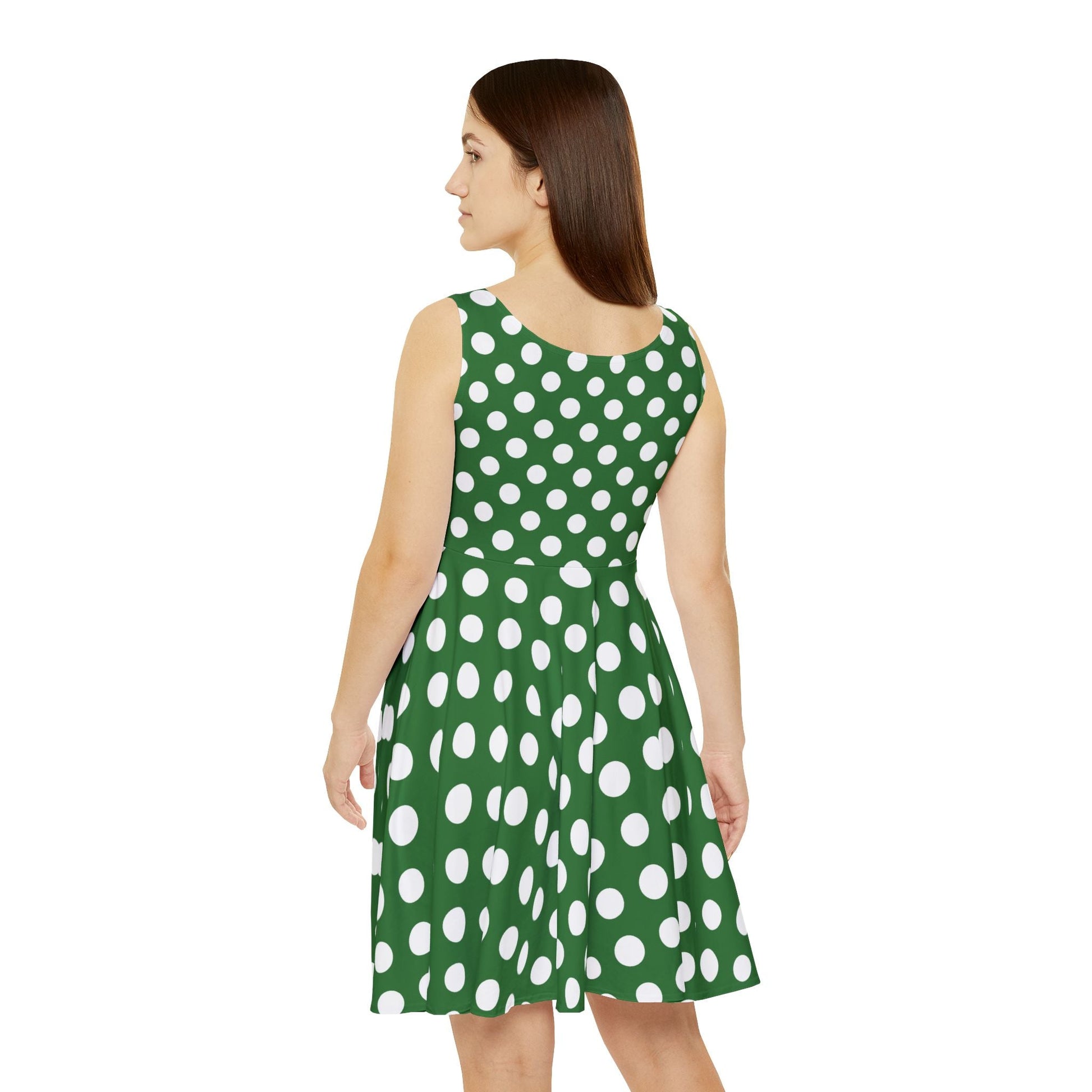 Printify Green and White Polka Dot Skater Dress 2025