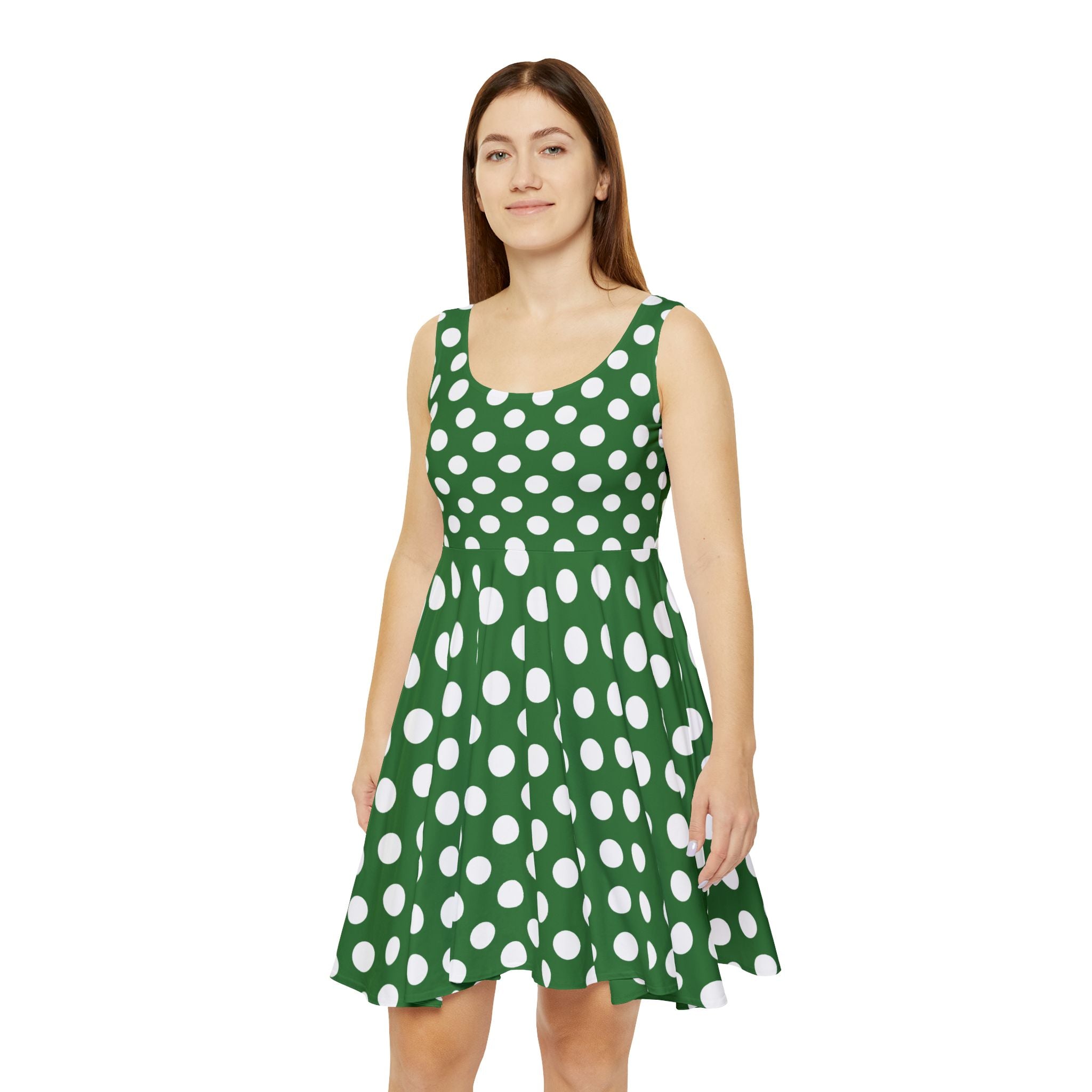 Printify Green and White Polka Dot Skater Dress 2025