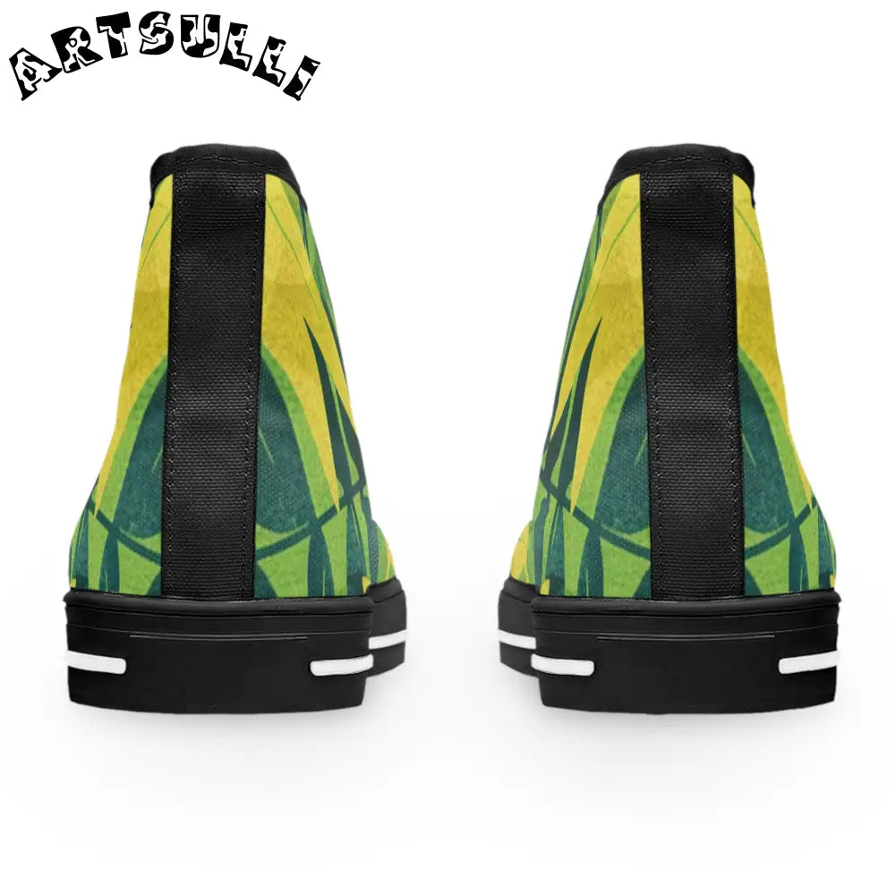 Green and Yellow Leaf Canvas High Top Sneakers, Artsulli - Art is Long, Life is Short, Shoes, , , , , , , 
