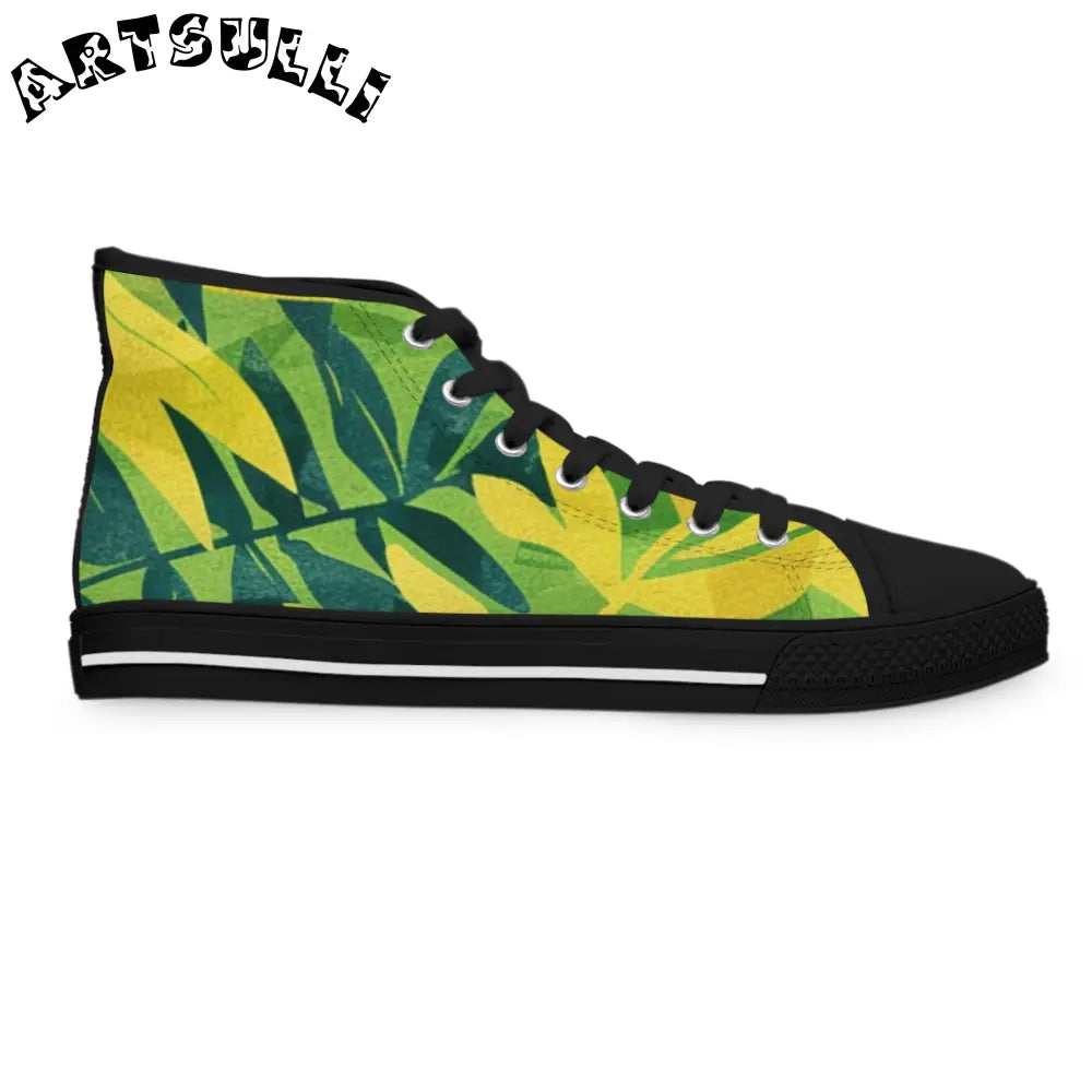 Green and Yellow Leaf Canvas High Top Sneakers, Artsulli - Art is Long, Life is Short, Shoes, , , , , , , 