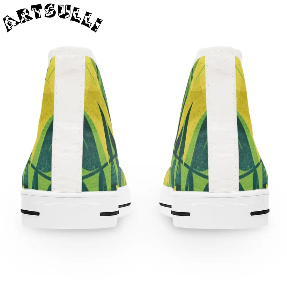 Green and Yellow Leaf Canvas High Top Sneakers, Artsulli - Art is Long, Life is Short, Shoes, , , , , , , 
