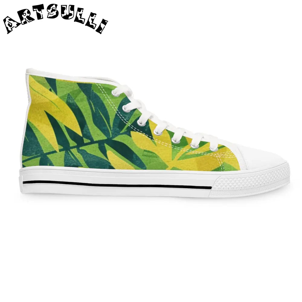 Green and Yellow Leaf Canvas High Top Sneakers, Artsulli - Art is Long, Life is Short, Shoes, , , , , , , 