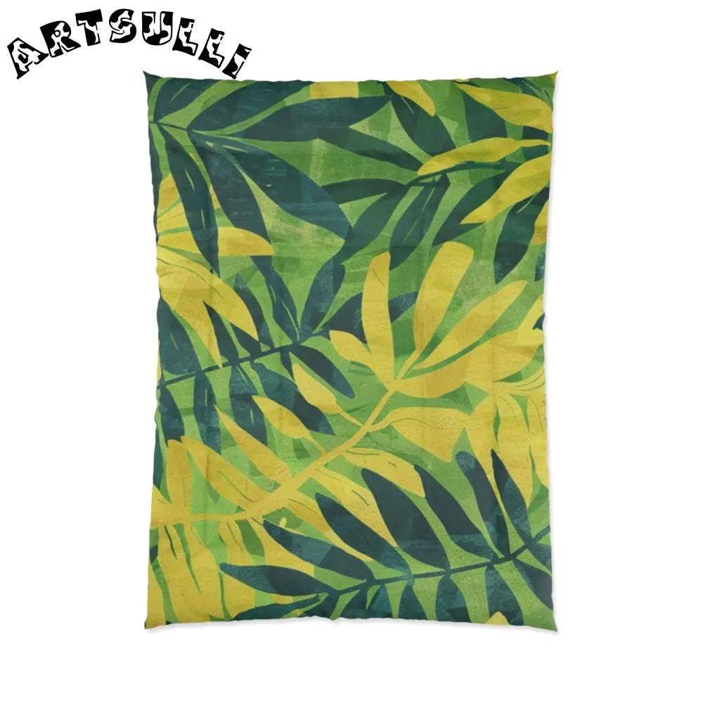 Green and Yellow Leaf Cozy Blanket, Artsulli - Art is Long, Life is Short, Home Decor, Size, 68" × 92", , , , , 13394917859075092960