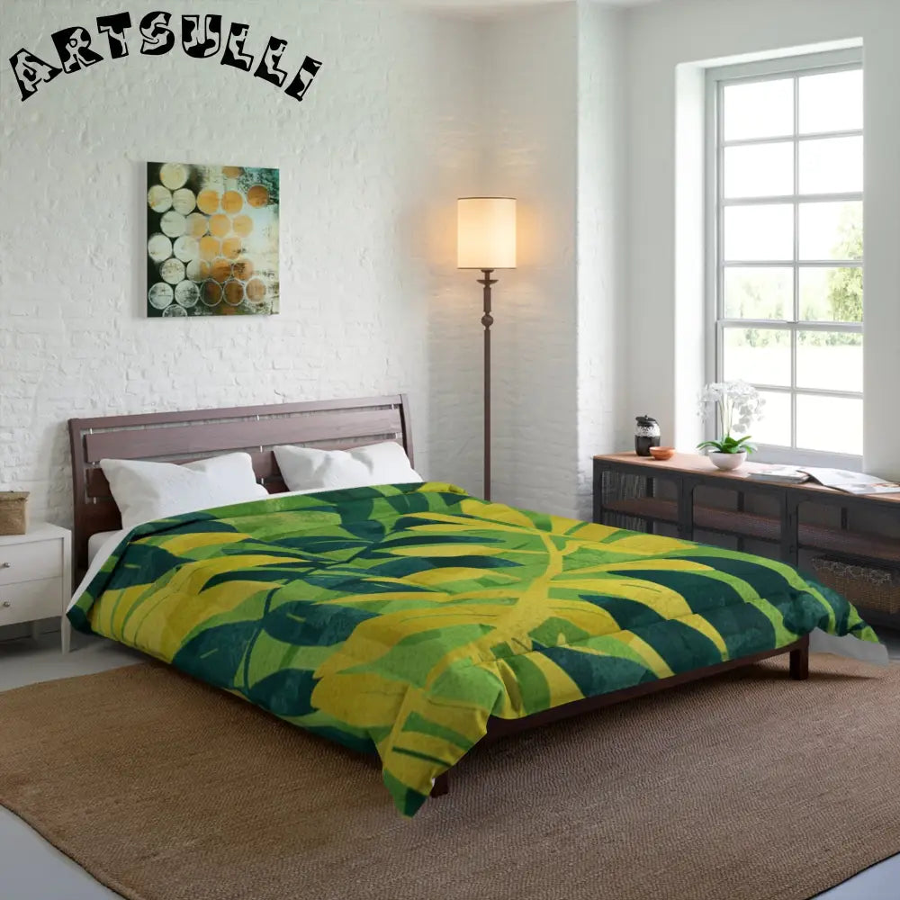 JAKKOUTTHEBXX Green and Yellow Leaf Cozy Blanket 2025