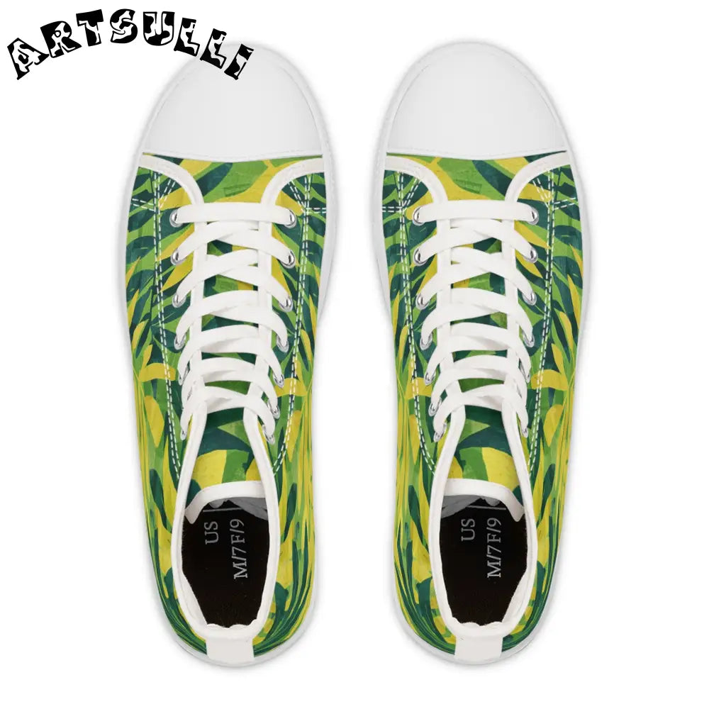 Green and Yellow Leaf High-Top Sneakers, Artsulli - Art is Long, Life is Short, Shoes, , , , , , , 
