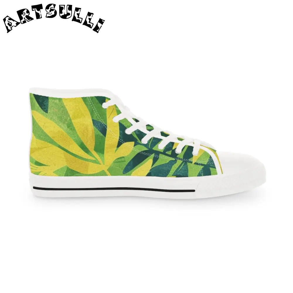 Green and Yellow Leaf High Top Sneakers, Artsulli - Art is Long, Life is Short, Shoes, , , , , , , 
