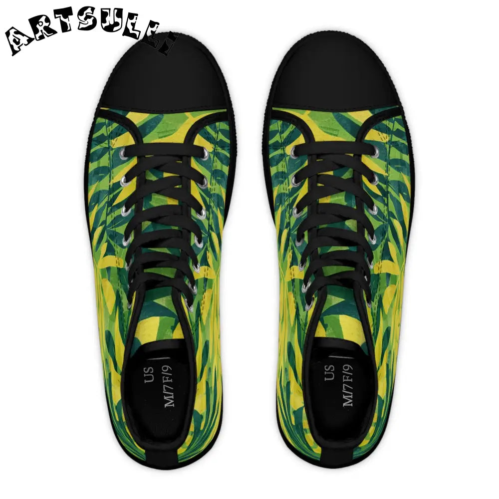 Green and Yellow Leaf High-Top Sneakers, Artsulli - Art is Long, Life is Short, Shoes, , , , , , , 