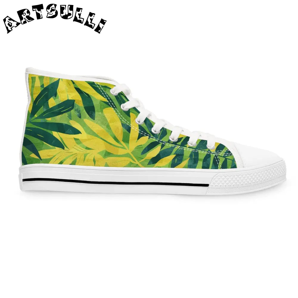 Green and Yellow Leaf High-Top Sneakers, Artsulli - Art is Long, Life is Short, Shoes, , , , , , , 