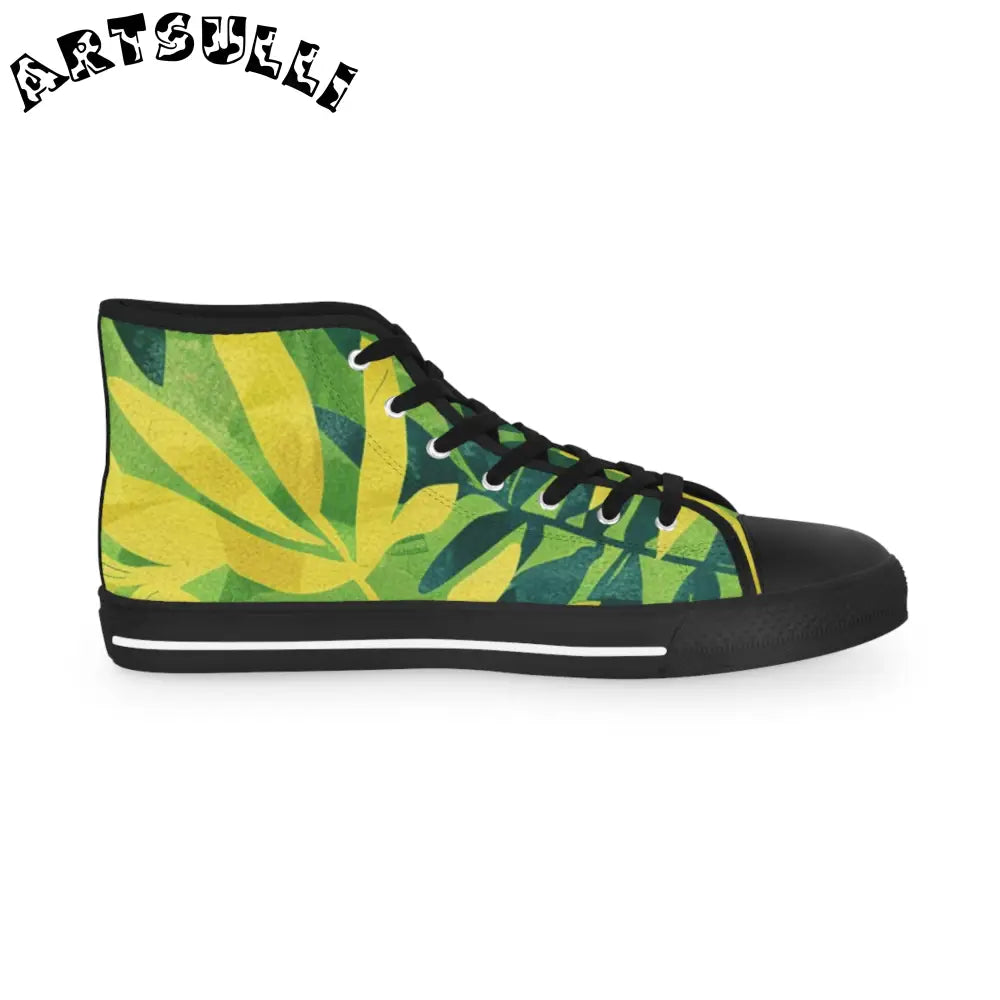 Green and Yellow Leaf High Top Sneakers, Artsulli - Art is Long, Life is Short, Shoes, , , , , , , 