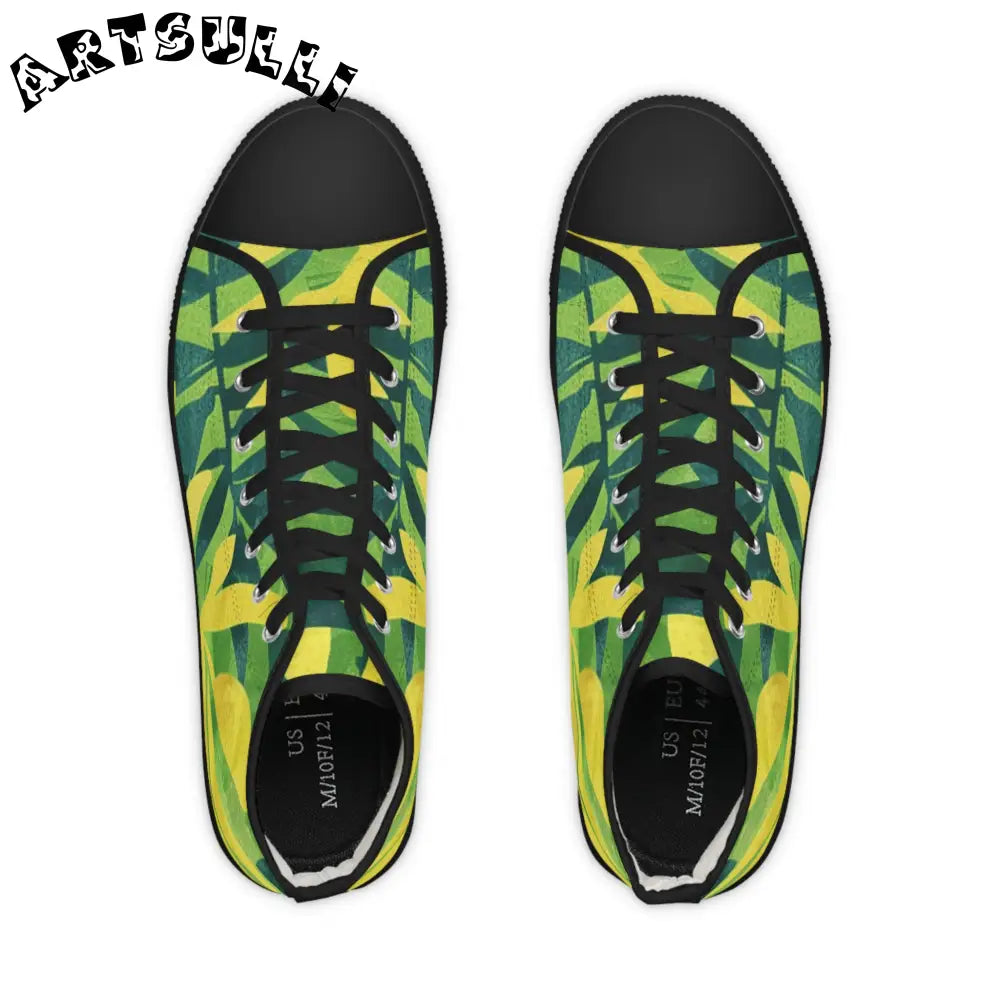 Green and Yellow Leaf High Top Sneakers, Artsulli - Art is Long, Life is Short, Shoes, , , , , , , 