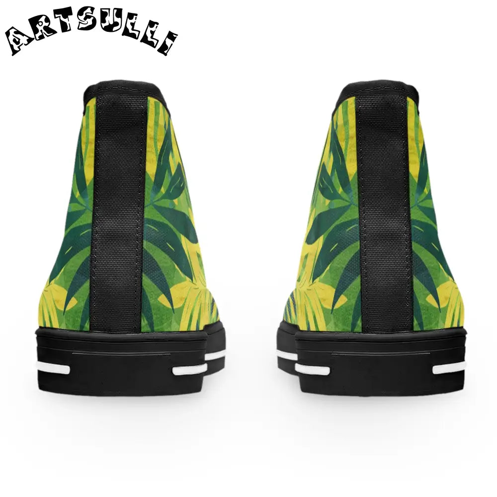 Green and Yellow Leaf High-Top Sneakers, Artsulli - Art is Long, Life is Short, Shoes, , , , , , , 