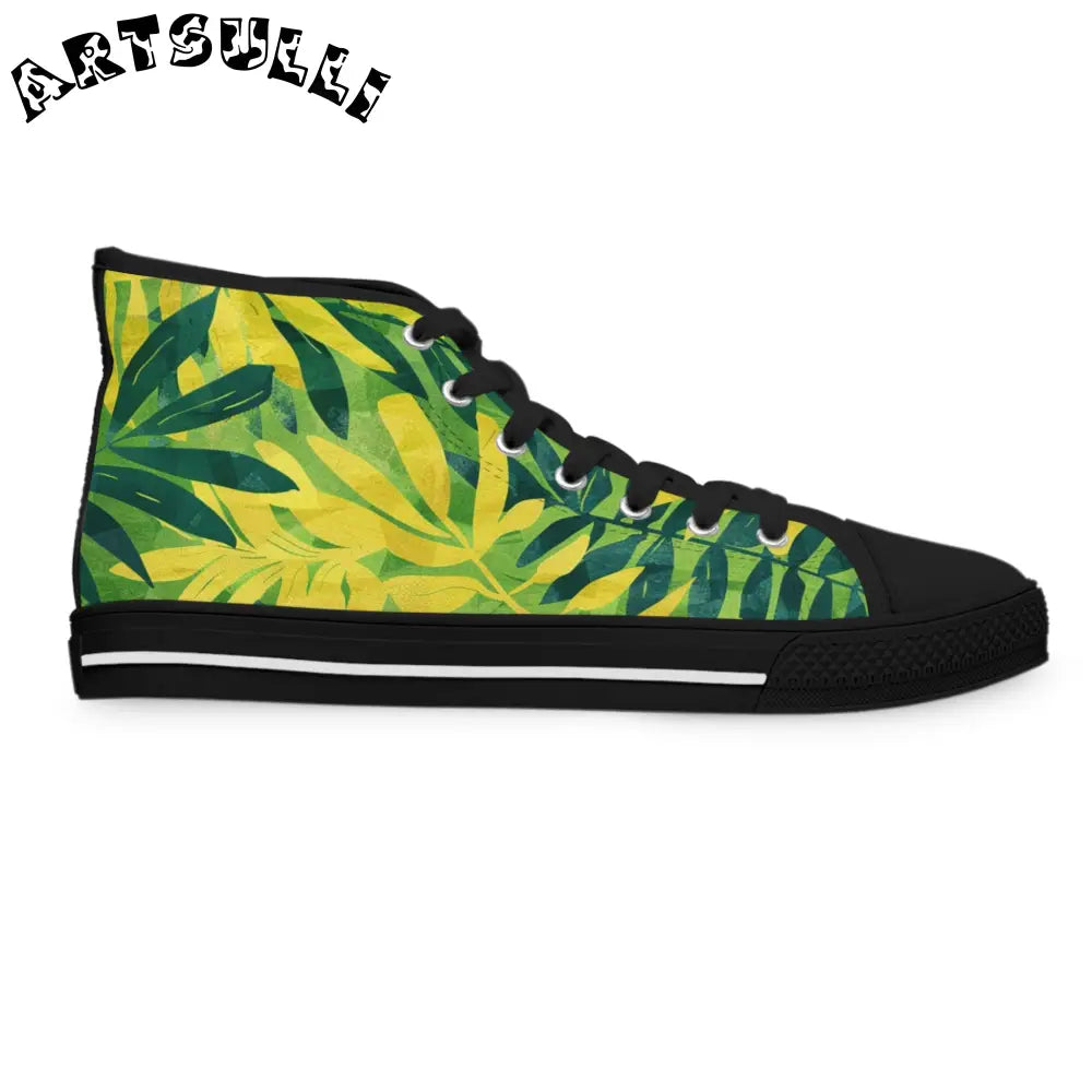 Green and Yellow Leaf High-Top Sneakers, Artsulli - Art is Long, Life is Short, Shoes, , , , , , , 