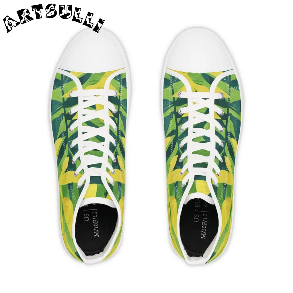Green and Yellow Leaf High Top Sneakers, Artsulli - Art is Long, Life is Short, Shoes, , , , , , , 