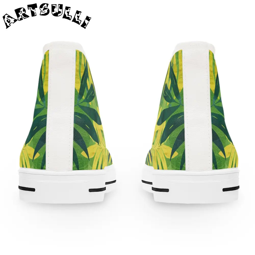 Green and Yellow Leaf High-Top Sneakers, Artsulli - Art is Long, Life is Short, Shoes, , , , , , , 