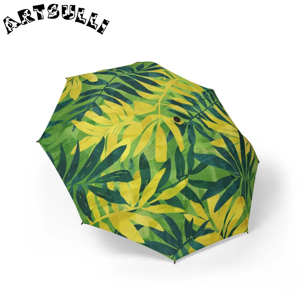 Green and Yellow Leaf Pattern Umbrella, Artsulli - Art is Long, Life is Short, Accessories, Size, One size, , , , , 12723883797687300775