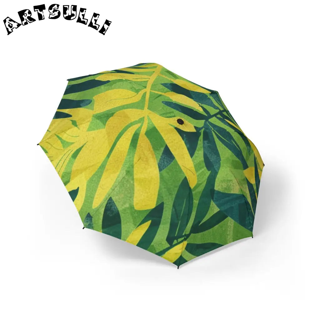 Green and Yellow Leaf Pattern Umbrella, Artsulli - Art is Long, Life is Short, Accessories, Size, One size, , , , , 12854182713126516454