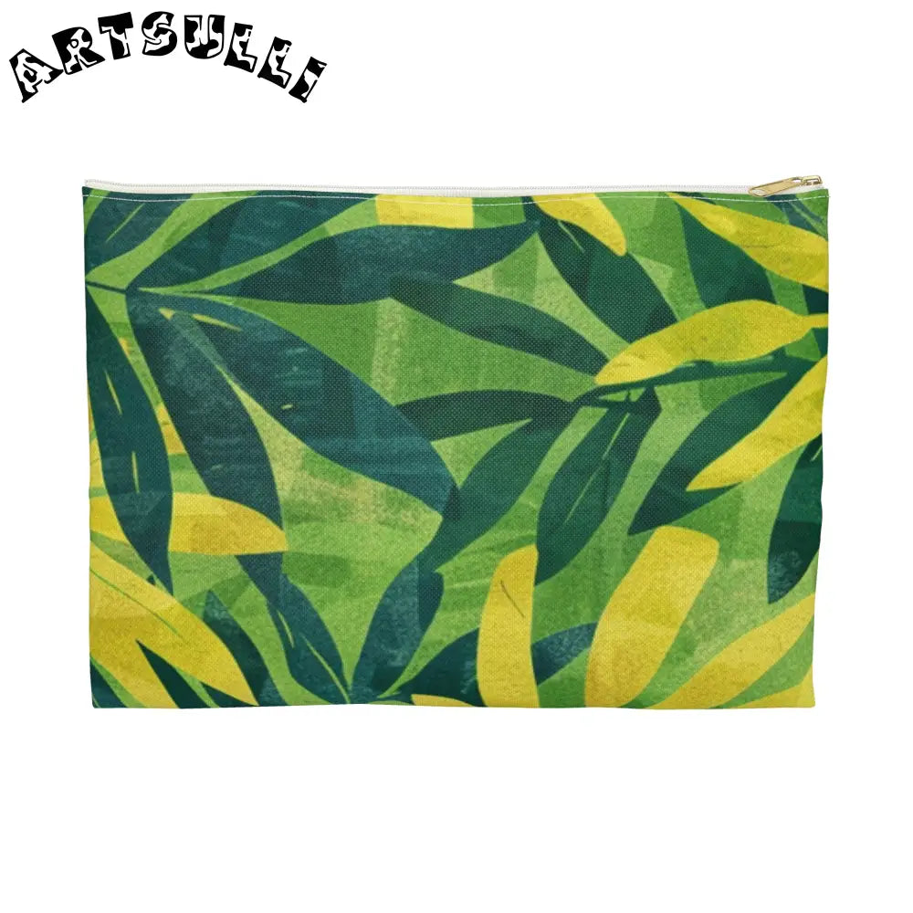 JAKKOUTTHEBXX Green and Yellow Leaf Pattern Zipper Pouch 2025