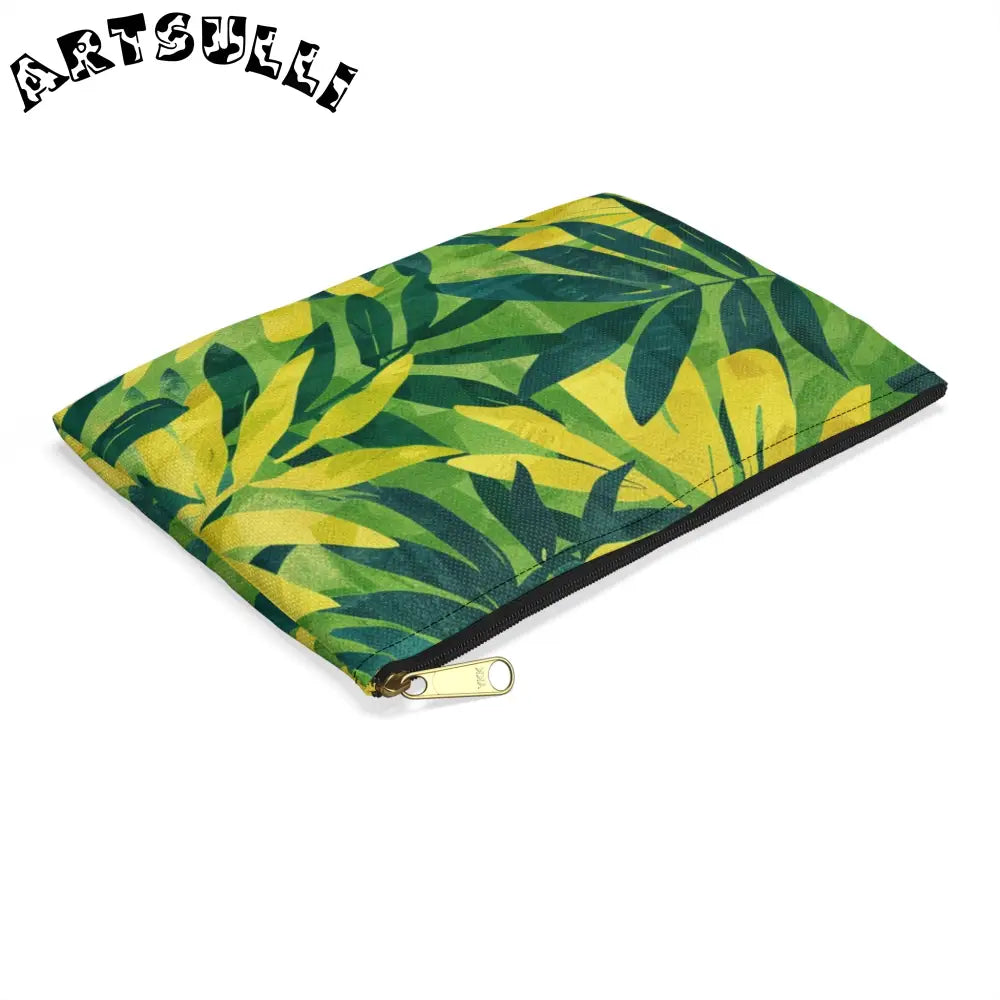 Green and Yellow Leaf Pattern Zipper Pouch, Artsulli - Art is Long, Life is Short, Bags, , , , , , , 
