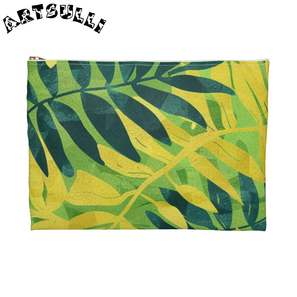JAKKOUTTHEBXX Green and Yellow Leaf Pattern Zipper Pouch 2025