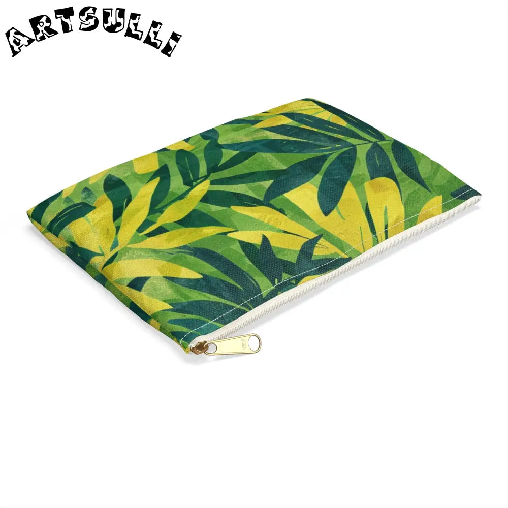 Green and Yellow Leaf Pattern Zipper Pouch, Artsulli - Art is Long, Life is Short, Bags, , , , , , , 