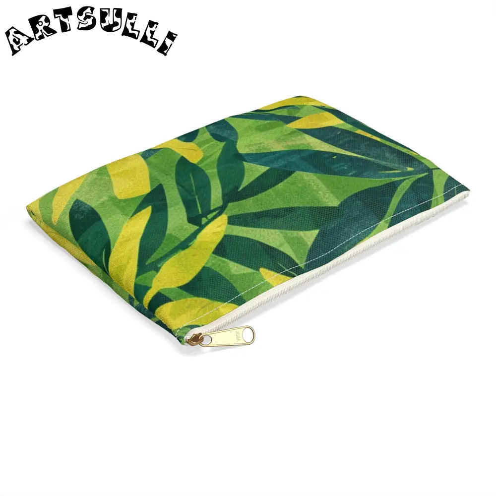 JAKKOUTTHEBXX Green and Yellow Leaf Pattern Zipper Pouch 2025