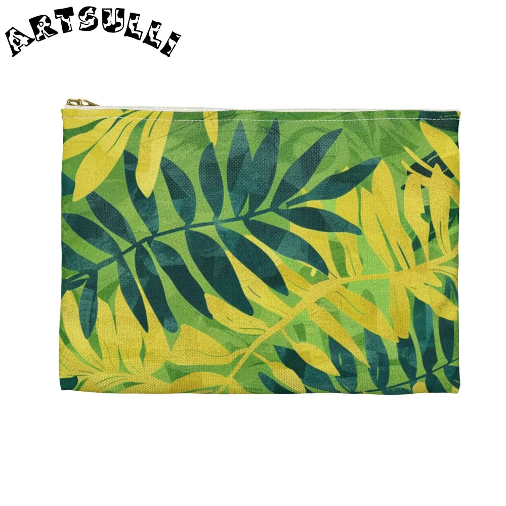 Green and Yellow Leaf Pattern Zipper Pouch, Artsulli - Art is Long, Life is Short, Bags, , , , , , , 