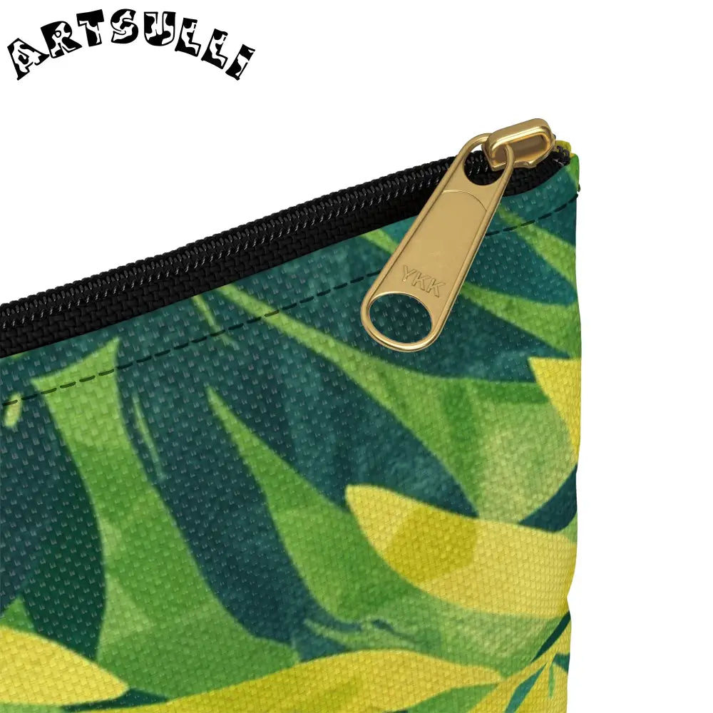Green and Yellow Leaf Pattern Zipper Pouch, Artsulli - Art is Long, Life is Short, Bags, , , , , , , 