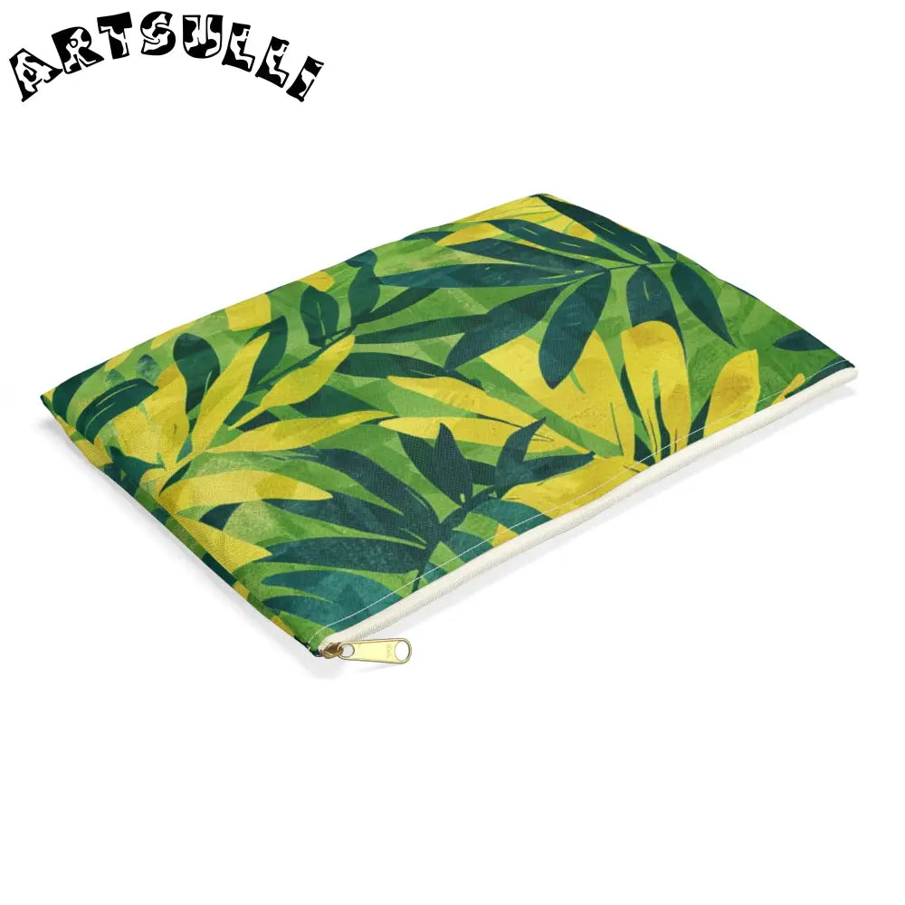 Green and Yellow Leaf Pattern Zipper Pouch, Artsulli - Art is Long, Life is Short, Bags, , , , , , , 