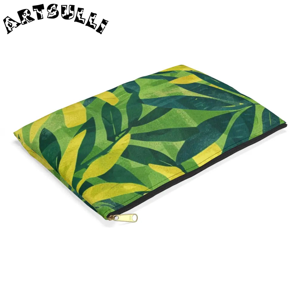 JAKKOUTTHEBXX Green and Yellow Leaf Pattern Zipper Pouch 2025
