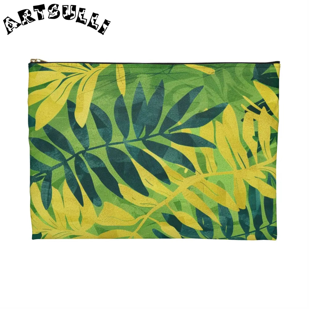 Green and Yellow Leaf Pattern Zipper Pouch, Artsulli - Art is Long, Life is Short, Bags, , , , , , , 