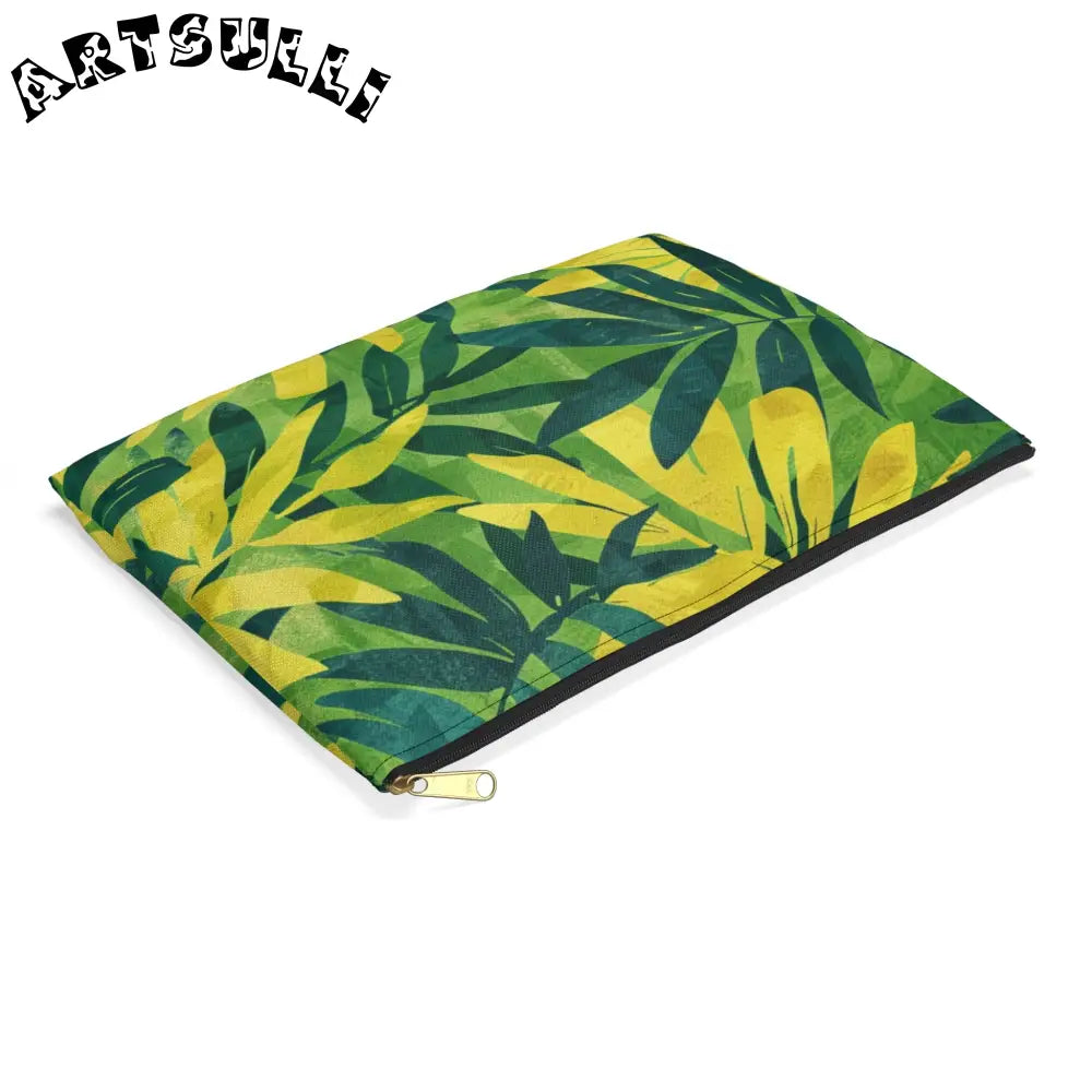 Green and Yellow Leaf Pattern Zipper Pouch, Artsulli - Art is Long, Life is Short, Bags, , , , , , , 