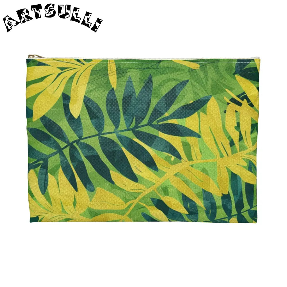 Green and Yellow Leaf Pattern Zipper Pouch, Artsulli - Art is Long, Life is Short, Bags, , , , , , , 