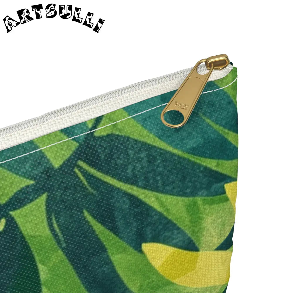 Green and Yellow Leaf Pattern Zipper Pouch, Artsulli - Art is Long, Life is Short, Bags, , , , , , , 