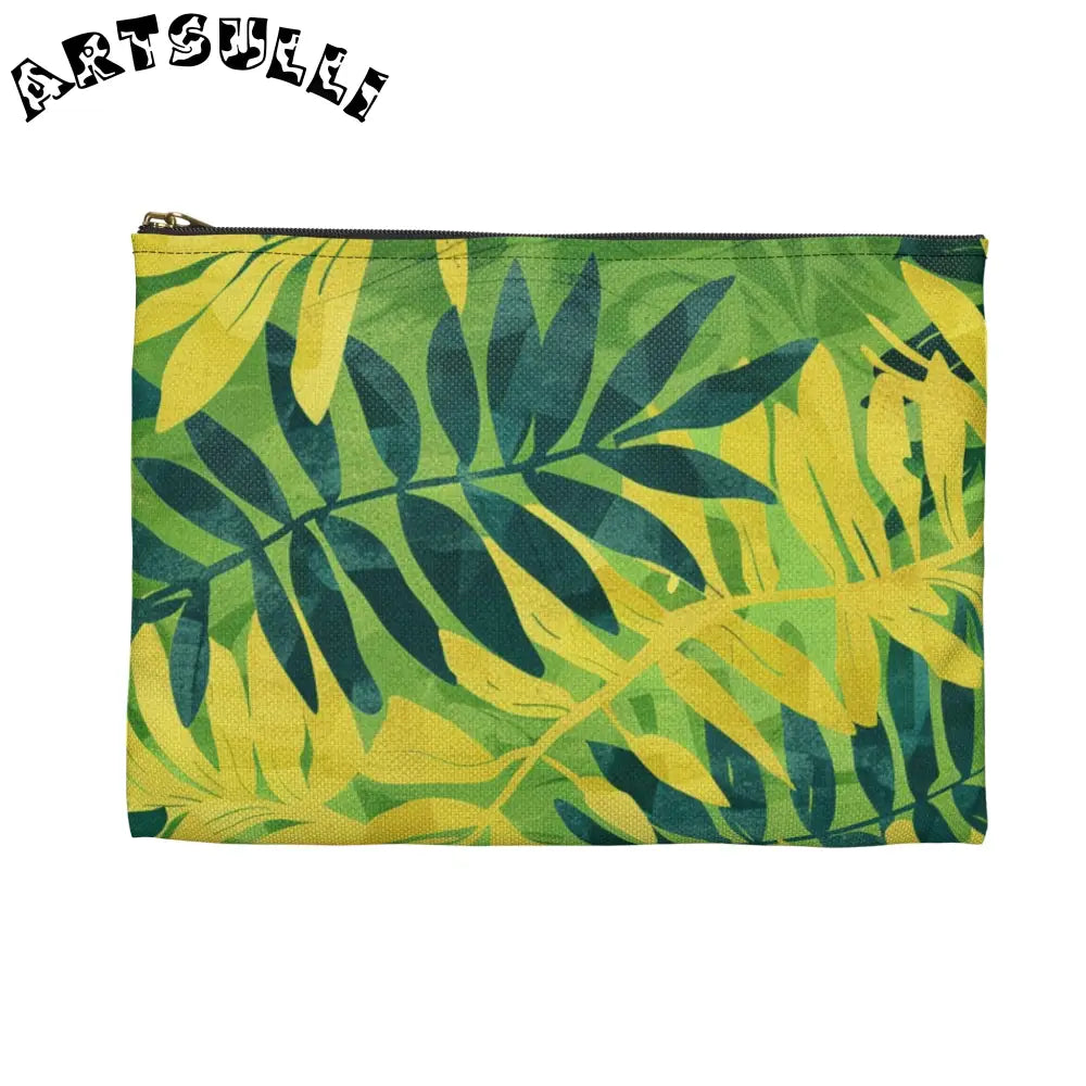 Green and Yellow Leaf Pattern Zipper Pouch, Artsulli - Art is Long, Life is Short, Bags, , , , , , , 