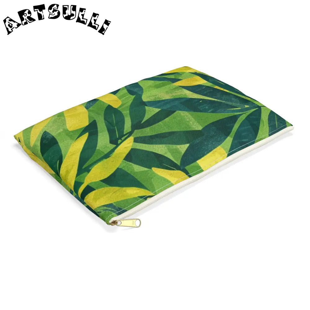 JAKKOUTTHEBXX Green and Yellow Leaf Pattern Zipper Pouch 2025