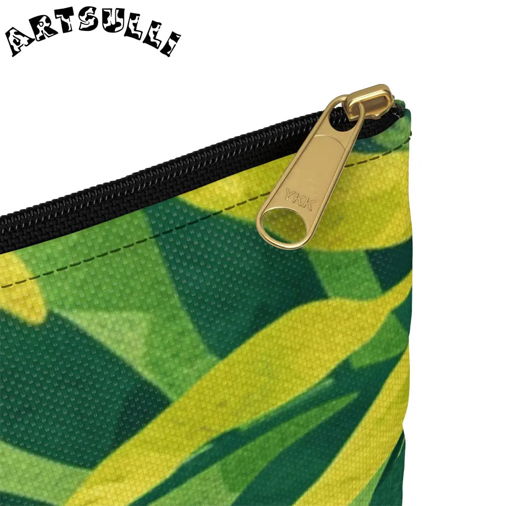 JAKKOUTTHEBXX Green and Yellow Leaf Pattern Zipper Pouch 2025