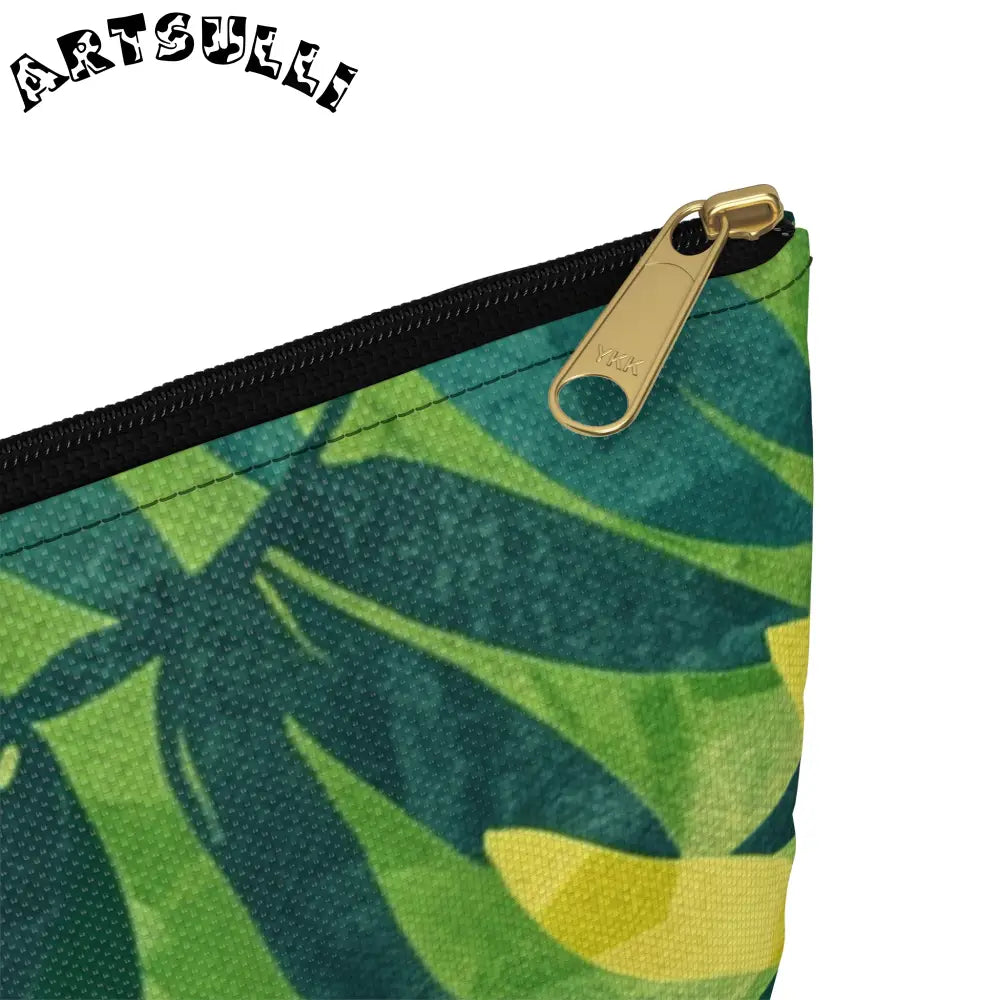 Green and Yellow Leaf Pattern Zipper Pouch, Artsulli - Art is Long, Life is Short, Bags, , , , , , , 